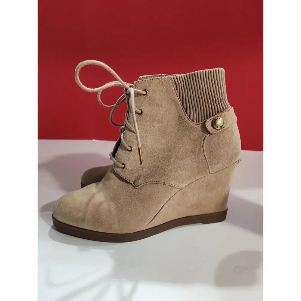 Womens MICHAEL KORS 160260 Beige Suede Wedge Boots sz. 10 M